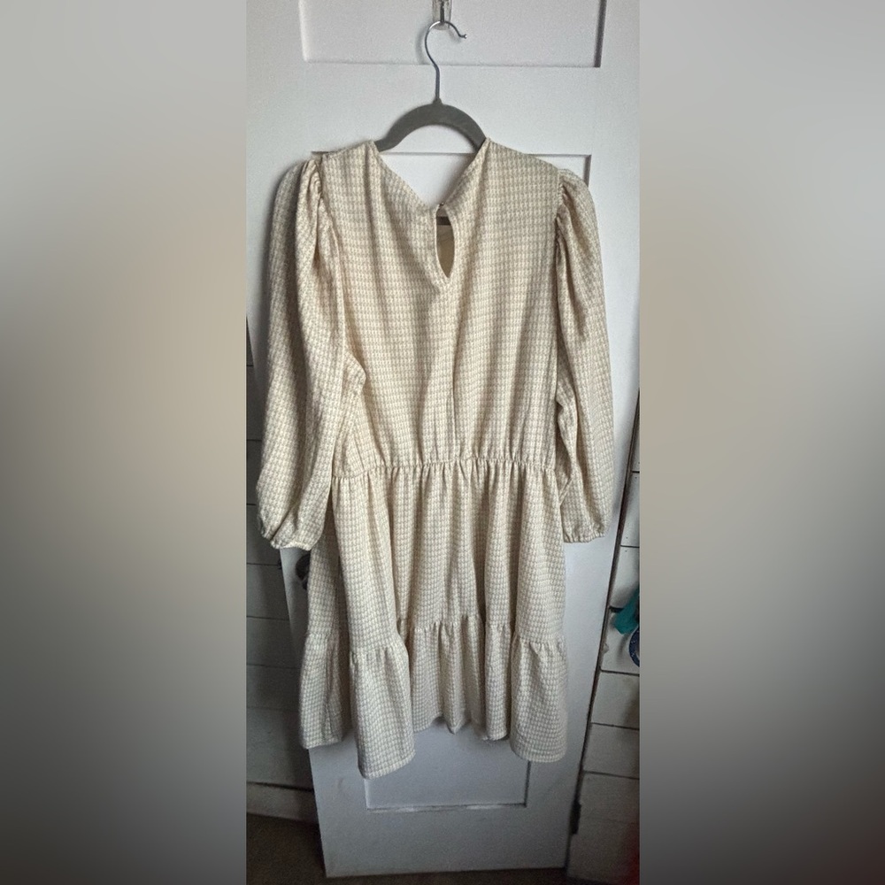 Draper James Cream Checkered Long Sleeve Dress